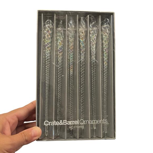 Crate & Barrel Clear Glass Icicle Ornaments 7" Set of 12 - Picture 3 of 5